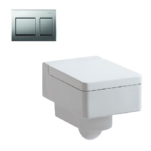 LIVING CITY WALL HANGING WATER CLOSET, WHITE, TANK AND CHROME PUSH BUTTON