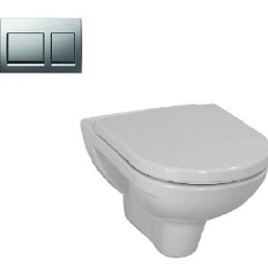 LAUFEN PRO WALL HANGING WATER CLOSET BOWL ONLY WHITE, TANK AND CHROME PUSH BOTTOM